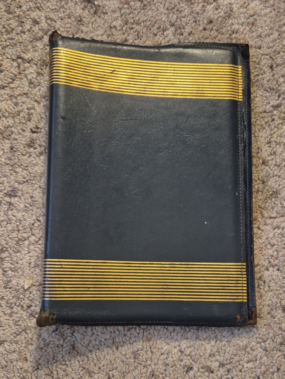 Vintage STACO genuine Leather Book Cover 40s Navy+Gold HC or PB Jacket USA MADE